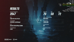benchmark results from GeForce Now software