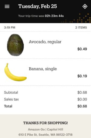 Here's what Amazon Go Grocery said I bought on its first day of operation.  It's not quite right.