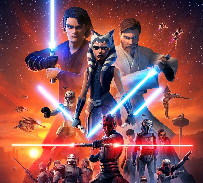 Kunnen we nog een paar lichtzwaarden in deze <em>Clone Wars</em> poster image, Lucasfilm, presses?”/><figcaption class=
