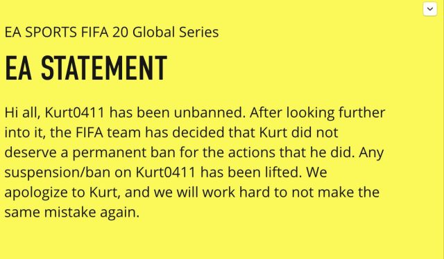 A fake statement posted to a hacked <em>FIFA</em> community manager account in the wake of Fenech's competitive ban in November.