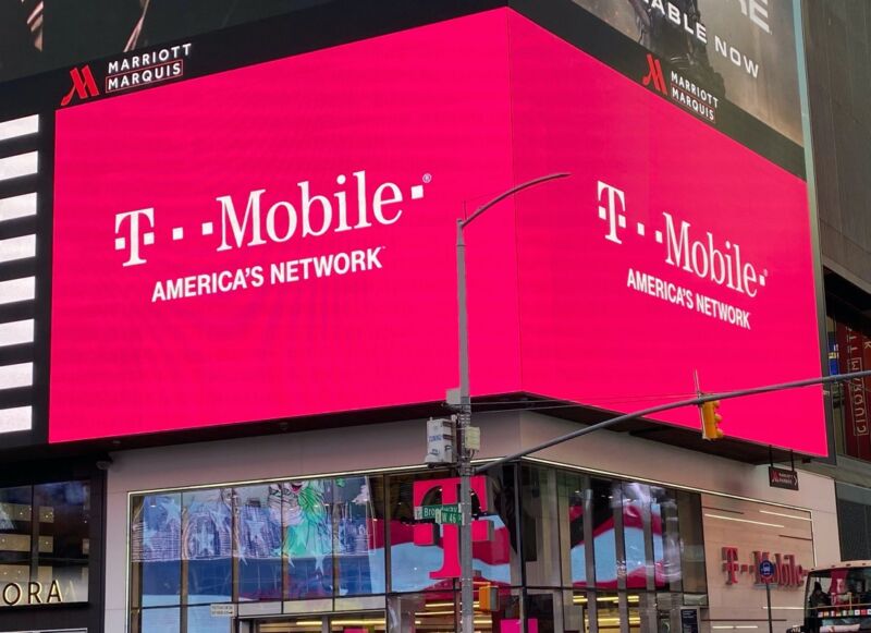 The outside of a T-Mobile store in New York City with a sign that says 