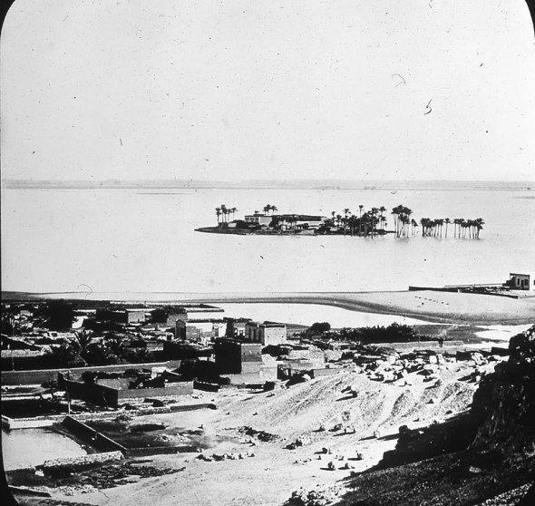 The view from Petrie’s tomb. This photograph was taken in October of 1881, during the Nile’s annual inundation, which changed the character of the landscape markedly. Such a sight hasn’t been seen since the 1960s, when the construction of the Aswan Dam abruptly ended the dependable ebb and flow which had dictated the rhythms of Egyptian life for thousands upon thousands of years.<br />
