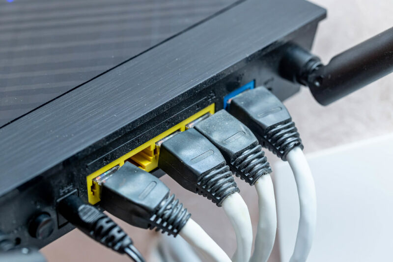 Stock photo of Ethernet connections.