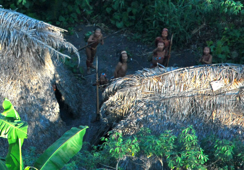 Members of an uncontacted tribe in Acre, northwestern Brazil, 2009.