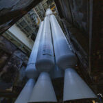 This variant of the Atlas V has a five-meter-wide composite payload fairing, and five solid rocket boosters shown here.