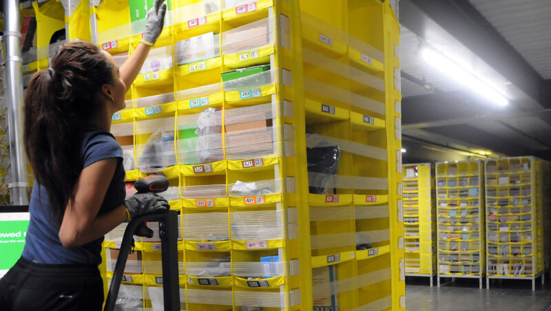 Worker at an Amazon warehouse.