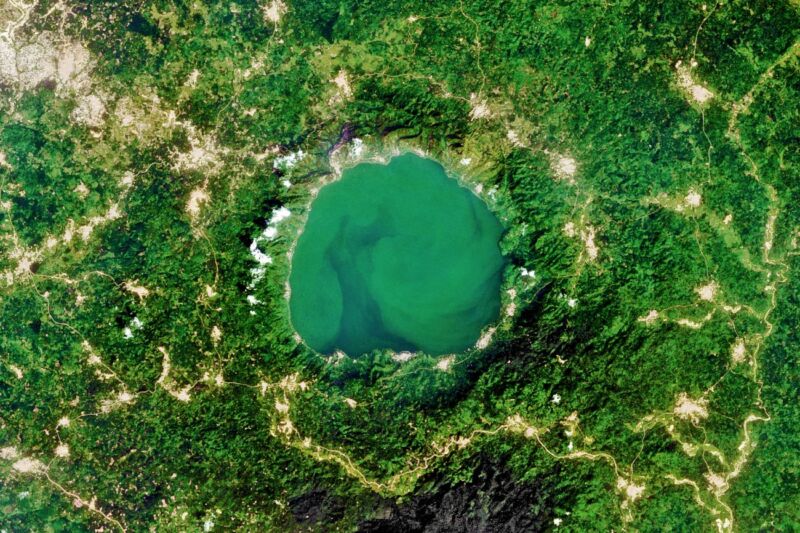 Lake Bosumtwi, located in Ghana, is situated inside a meteorite impact crater. Perhaps we should protect ourselves? (Photo by USGS/ NASA Landsat/Orbital Horizon/Gallo Images/Getty Images)