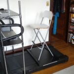 My walking desk with a chair platform attached.