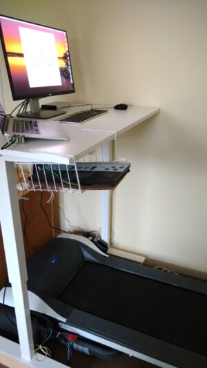 Second attempt: an IKEA standing desk mounted to my treadmill.