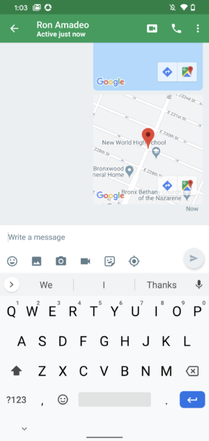Google Hangouts location sharing. Previously, you could press the location button and get a map like this.