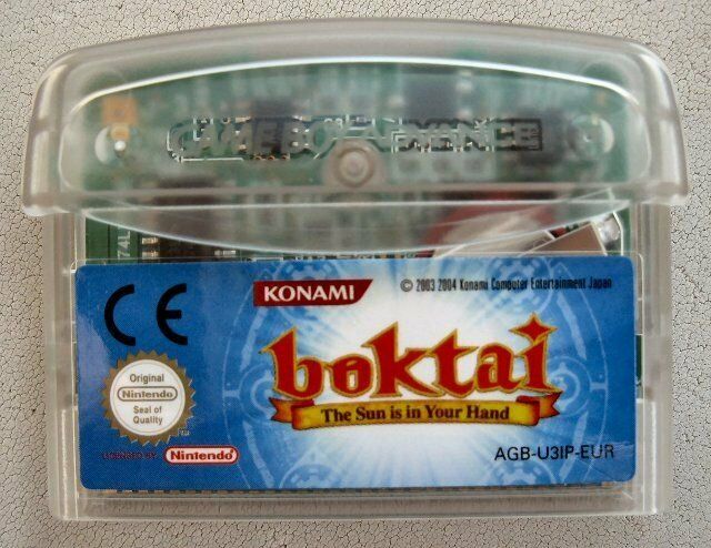 The built-in solar sensor required a special translucent casing for the bulbous <em>Boktai</em> cartridge.