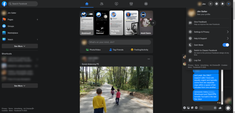 The new design does at least include a dark mode. I generally prefer bright layouts, but if you have a bad habit of Facebooking in bed late at night, this is less likely to prevent sleepiness.