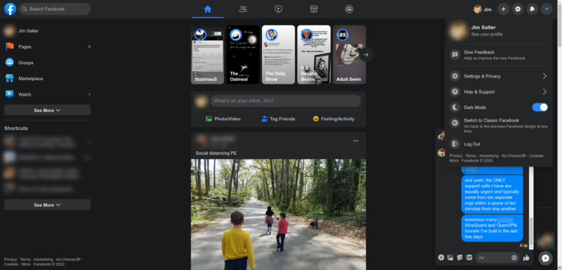 facebook new design dark mode