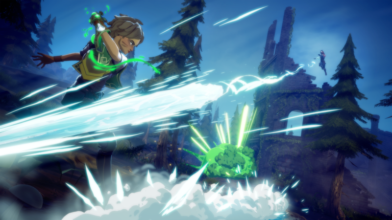 <em>Spellbreak</em> battles are full of splashy elemental explosions and floaty acrobatic dodges.