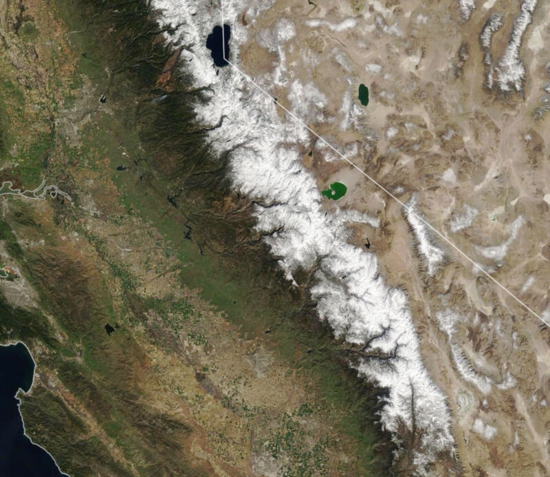 Below-average snowpack in the Sierra Nevada on March 3.