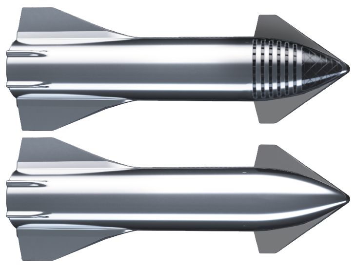 Starship comes in two flavors, crewed (top) and cargo (bottom).