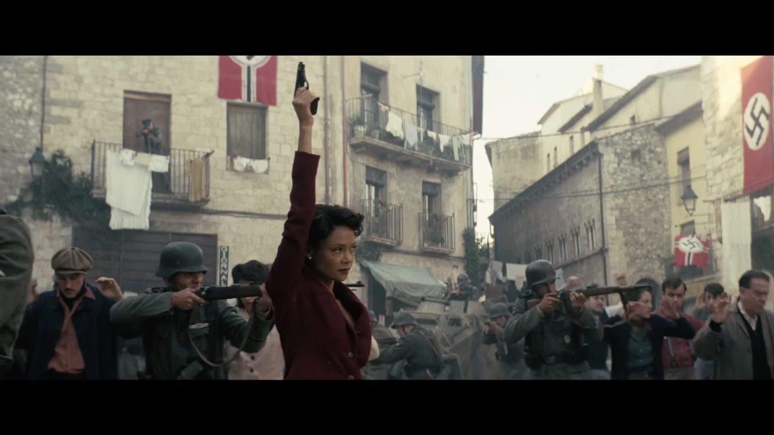 Screengrab of Maeve firing a pistol into the air