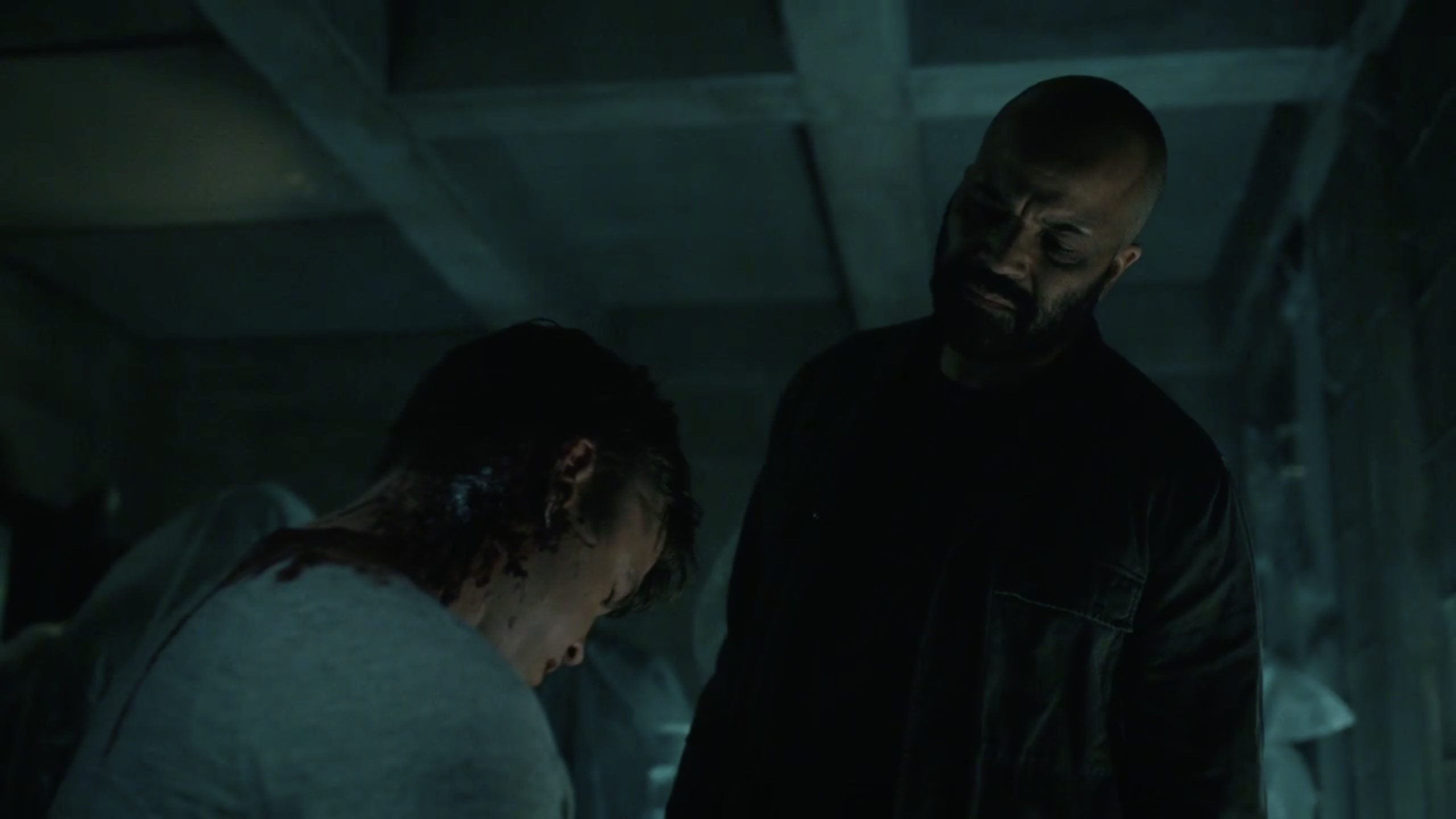 Screenshot of Bernard looking down at Stubbs