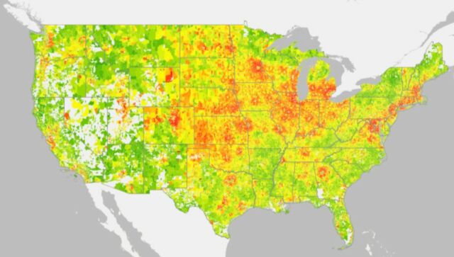 The map estimates the average household carbon footprint for every ZIP code in the Lower 48.