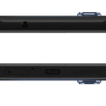 The top edge (top) has a headphone jack, while the bottom has a speaker and USB-C port.
