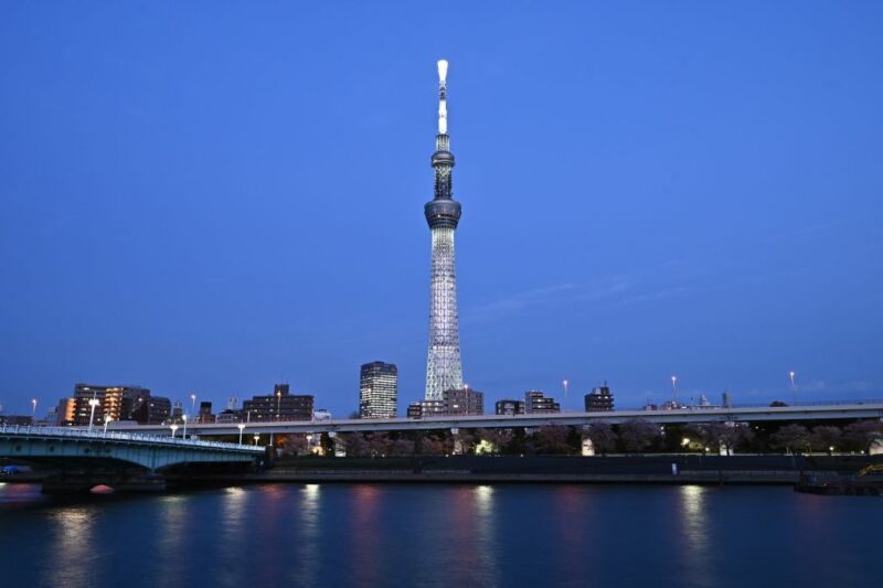 Image of a city skyline with a very tall tower at center.