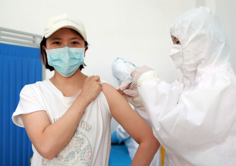 HUBEI, CHINA - APRIL 15: (CHINA MAINLAND OUT)220 volunteers from Wuhan are vaccinated with the novel coronavirus vaccine, which is in a human clinical trial.