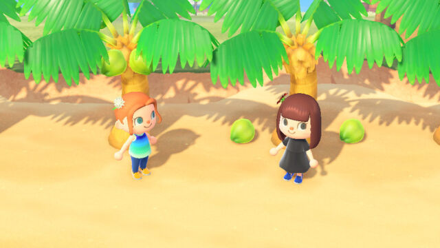 Even a fierce battle over scarce resources looks cheerful and amicable in <em>Animal Crossing</em>. (Especially when neither player has learned reactions yet.)