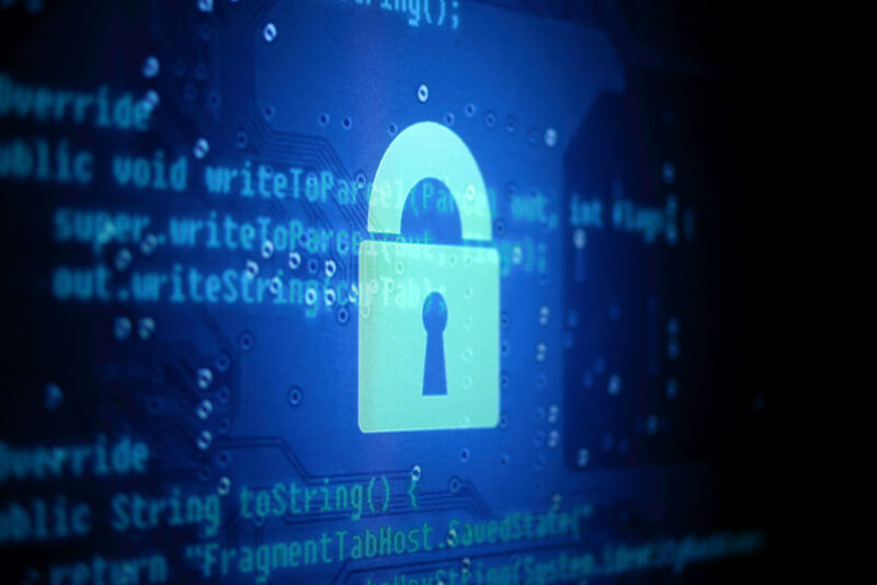 Stylized photo of a computer screen with the image of a padlock.