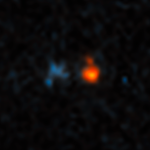 Image of a blue smear next to an orange spot.