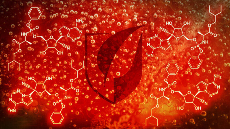 Gilead logo amidst chemical equations.