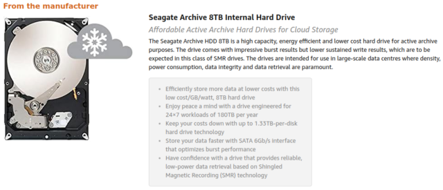 This Amazon listing for Seagate shows the care with which the company has typically introduced its SMR disks.