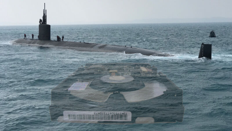 A ghostly hard drive has been photoshopped into an image of a submarine.
