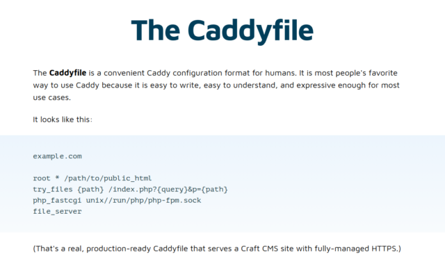 There's a noob trap lurking in this sample Caddyfile—that try_files directive is unnecessary for most sites and caused our WordPress redirect loop.