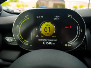 The main instrument display on a Mini Cooper SE