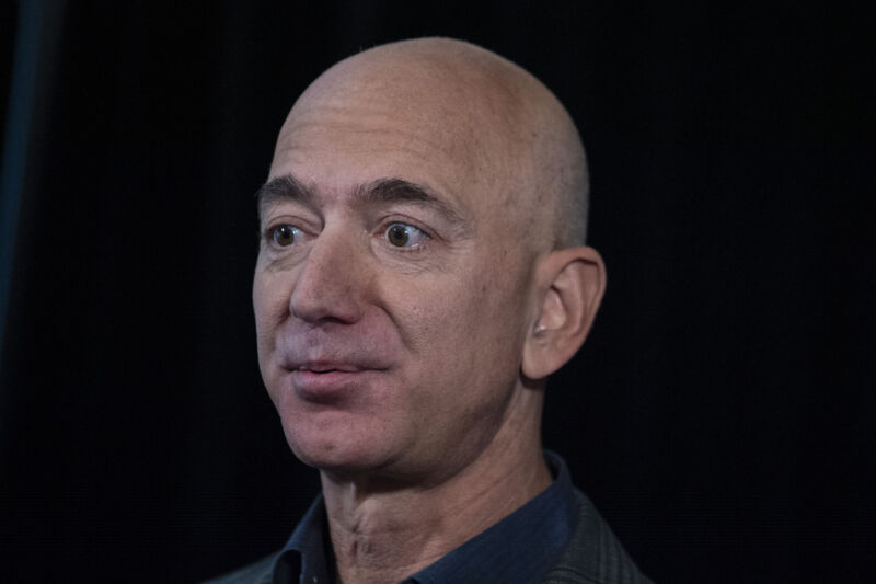 Amazon Founder and CEO Jeff Bezos and his surprised face speaking in 2019. 