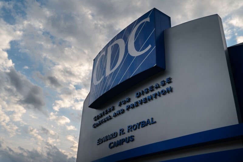 Huge facade for the CDC headquarters against a beautiful sky.