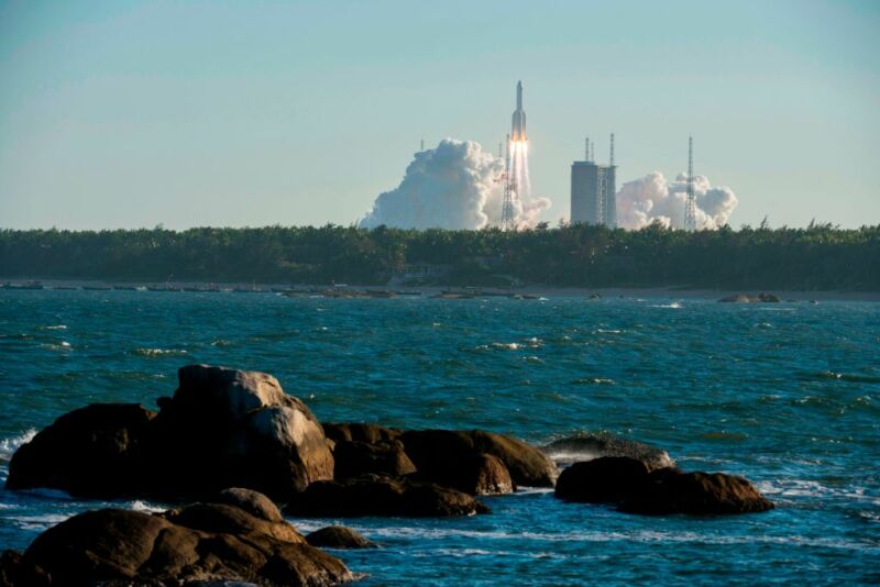 A Long March 5B rocket lifts off from the Wenchang launch site on China's southern Hainan Island on May 5, 2020.