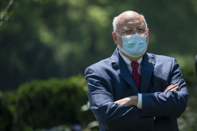 Dr. Robert Redfield, director of the Centers for Disease Control and Prevention (CDC), attends an event about coronavirus vaccine development in the Rose Garden of the White House on May 15, 2020 in Washington, DC. 