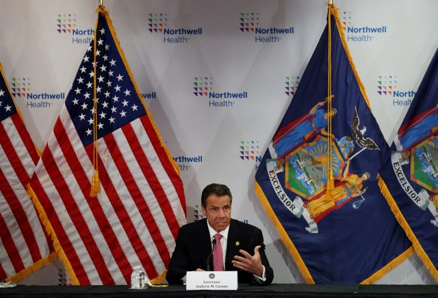 New York Governor Andrew Cuomo speaks during a Coronavirus Briefing at the Northwell Feinstein Institute For Medical Research on May 06, 2020 in Manhasset, New York.