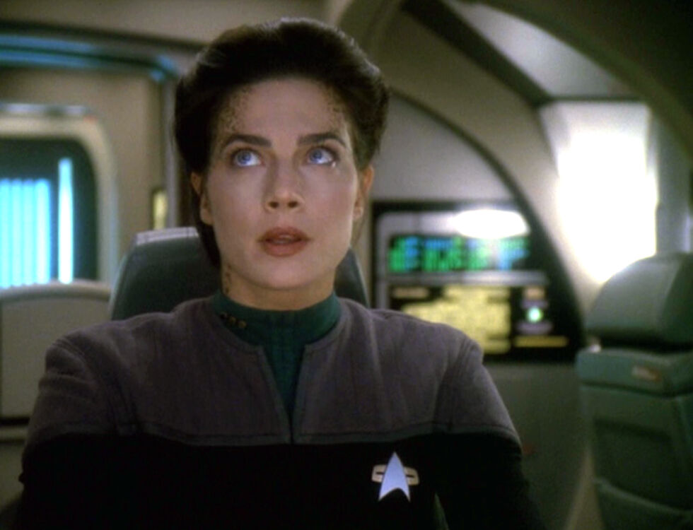Terry Farrell as Jadzia Dax in the season six episode, "One Little Ship." If you're wondering, no, this article does not compare our modern world's pandemic with this episode's Rubicon shrinking to microscopic size.