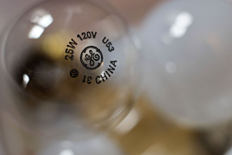 A good old-fashioned General Electric lightbulb, which not only is no longer incandescent but also no longer made by GE.