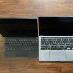 The iPad Pro and 13-inch MacBook Pro Magic Keyboards side by side.