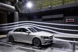 A Mercedes-Benz CLA 180 BlueEFFICIENCY Edition in the windtunnel