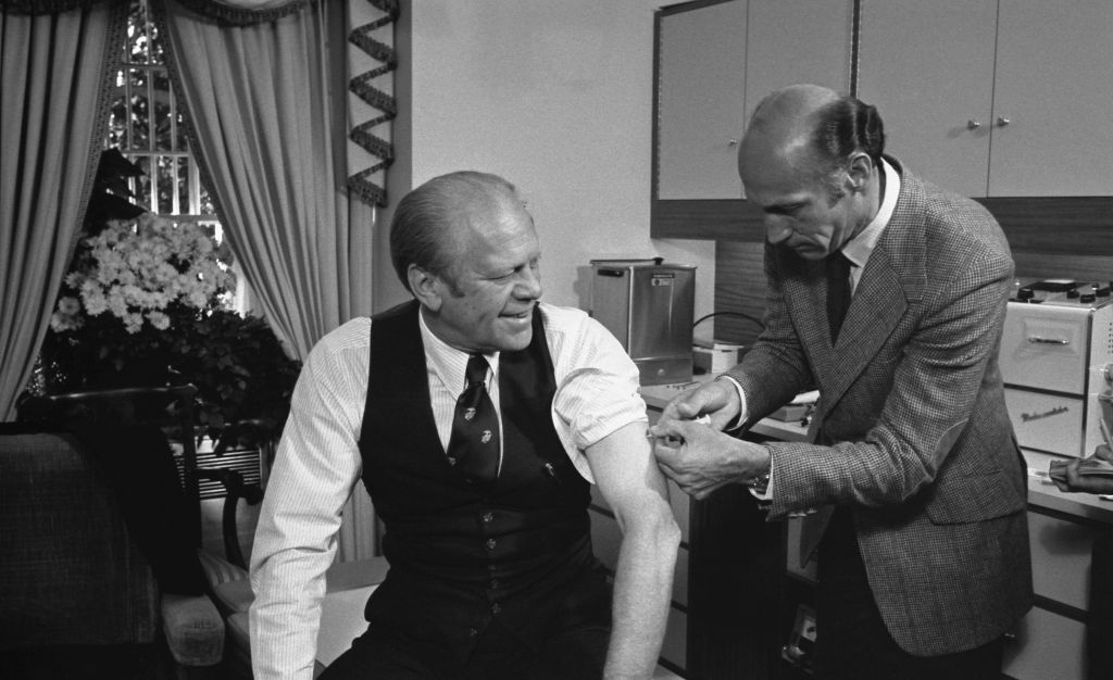 Former US president Gerald Ford receives a swine flu shot in 1976.
