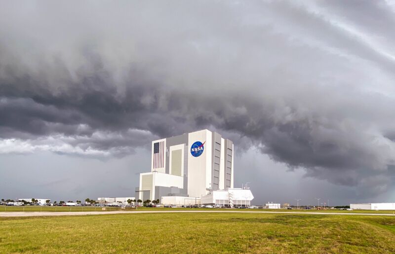 Skies at 2pm ET Wednesday over the launch site were rather stormy.