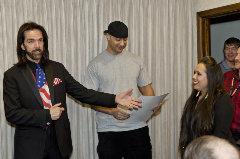 Billy Mitchell (left) and Jace Hall (center) attend an event at the Arcade Expo 2015 in Banning, CA