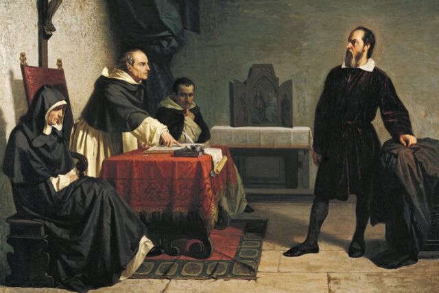 Cristiano Banti's 1857 painting <em>Galileo Facing the Roman Inquisition</em>.