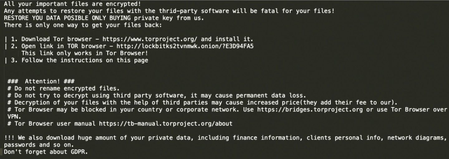 Lock Bit Ransomeware Note Image LockBit, the new ransomware for hire: A sad and cautionary tale - Ars ...
