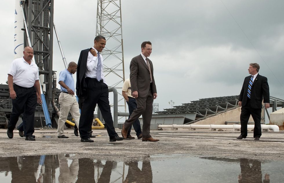 President Barack Obama tours SpaceX facilities, along with founder Elon Musk, at Cape Canaveral Air Force Station in April, 2014.