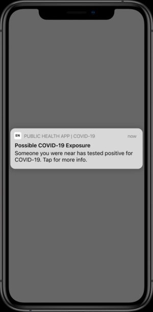 Screenshot of smartphone with contact-tracing app.